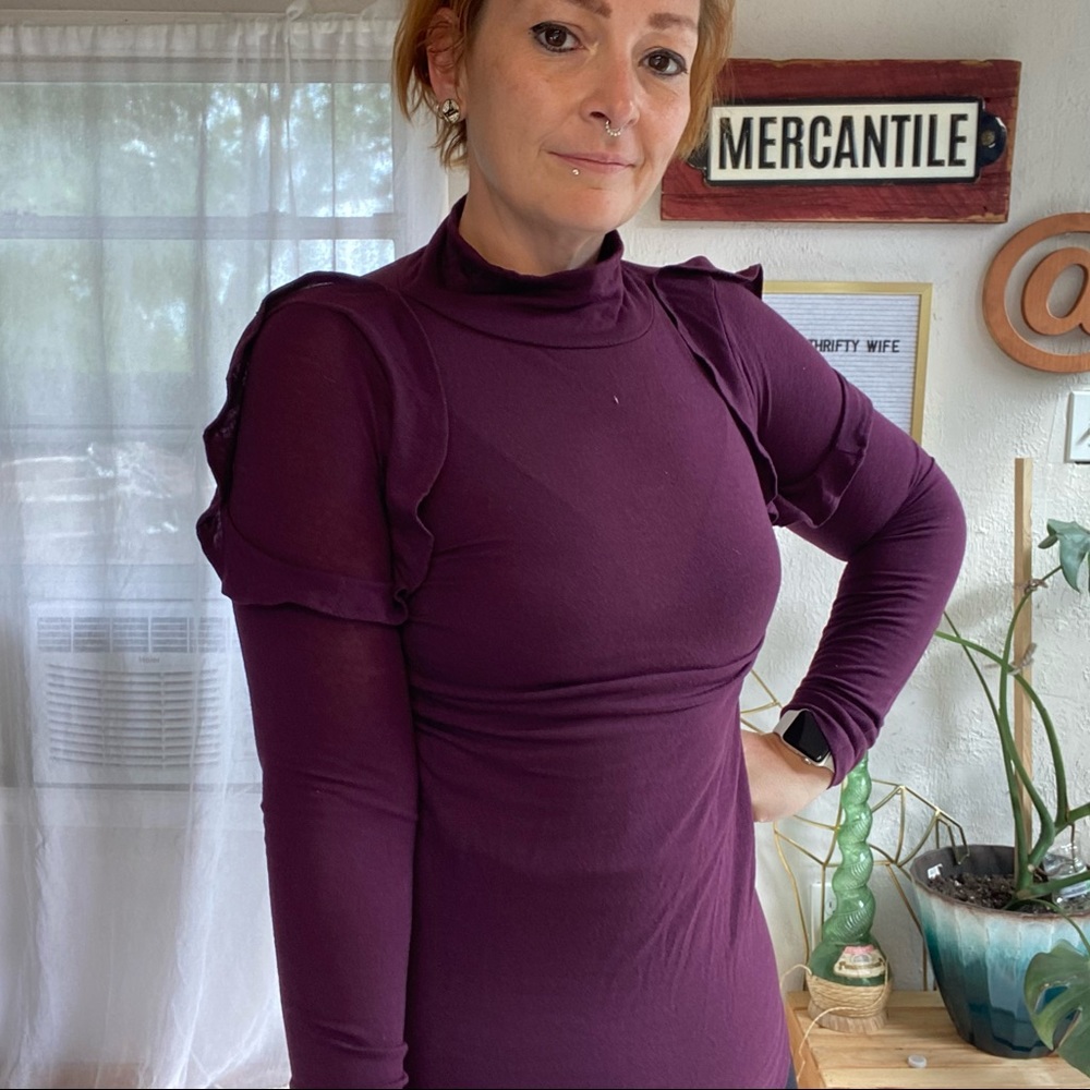 Loft Plum Purple Long Sleeve Ruffle Sweater Size XS New With Tags